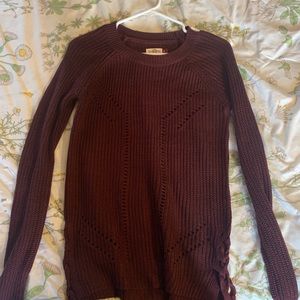 Maroon Sweater with braided detail at the bottom
